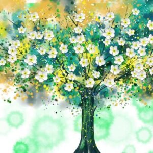 Colorful Tree With White Flower