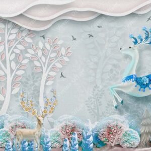 Blue Dear With Abstract Tree Wallpaper