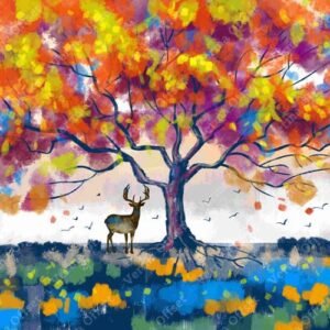 Colorful Tree with Dear Wallpaper