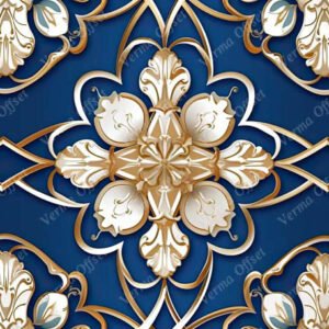 Seamless Floral Blue Golden Pattern