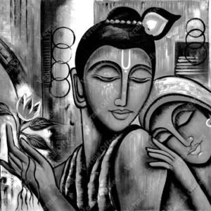 Radha Krishna Black & White Painting