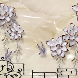 Royal Golden-White Embossed Floral Art Wallpaper