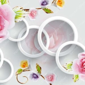 Modern Pink Rose with Floating Geometric Rings 3D Decor