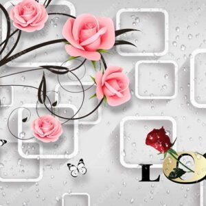 Romantic Rose & Square Frame 'LOVE' Theme 3D Wallpaper