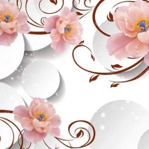 Creative Circle Pattern with Soft Pink Flower Mural