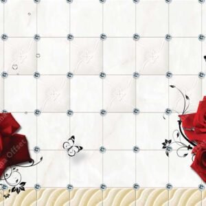 Dual Red Rose Bouquets on Quilted Diamond Button Background