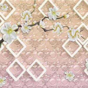 White Spring Flowers with Overlapping Diamond Frame Mural
