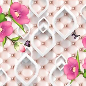 Magenta Blossoms on Elegant Pink Tufted Leather Background