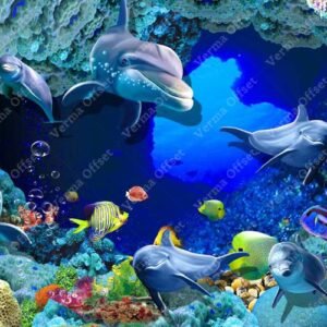 Deep Blue Ocean World: Vibrant Dolphins & Coral Reef 3D Mural