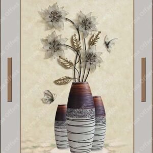 Abstract Floral Vase with Wooden Panel Style 3D Wall Art